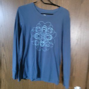 The North Face Teal Blue Snowflake Pattern Long Sleeve T Shirt Size Large